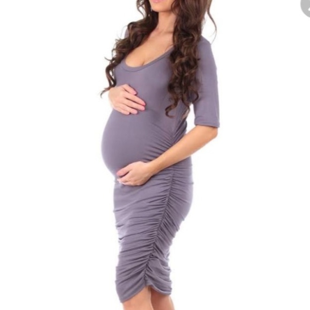 Mother Bee Ruched Side Maternity Dress Purple
